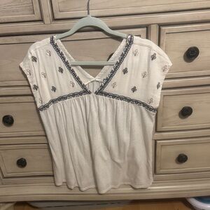 Lucky Brand Cream Blouse with Embroidery